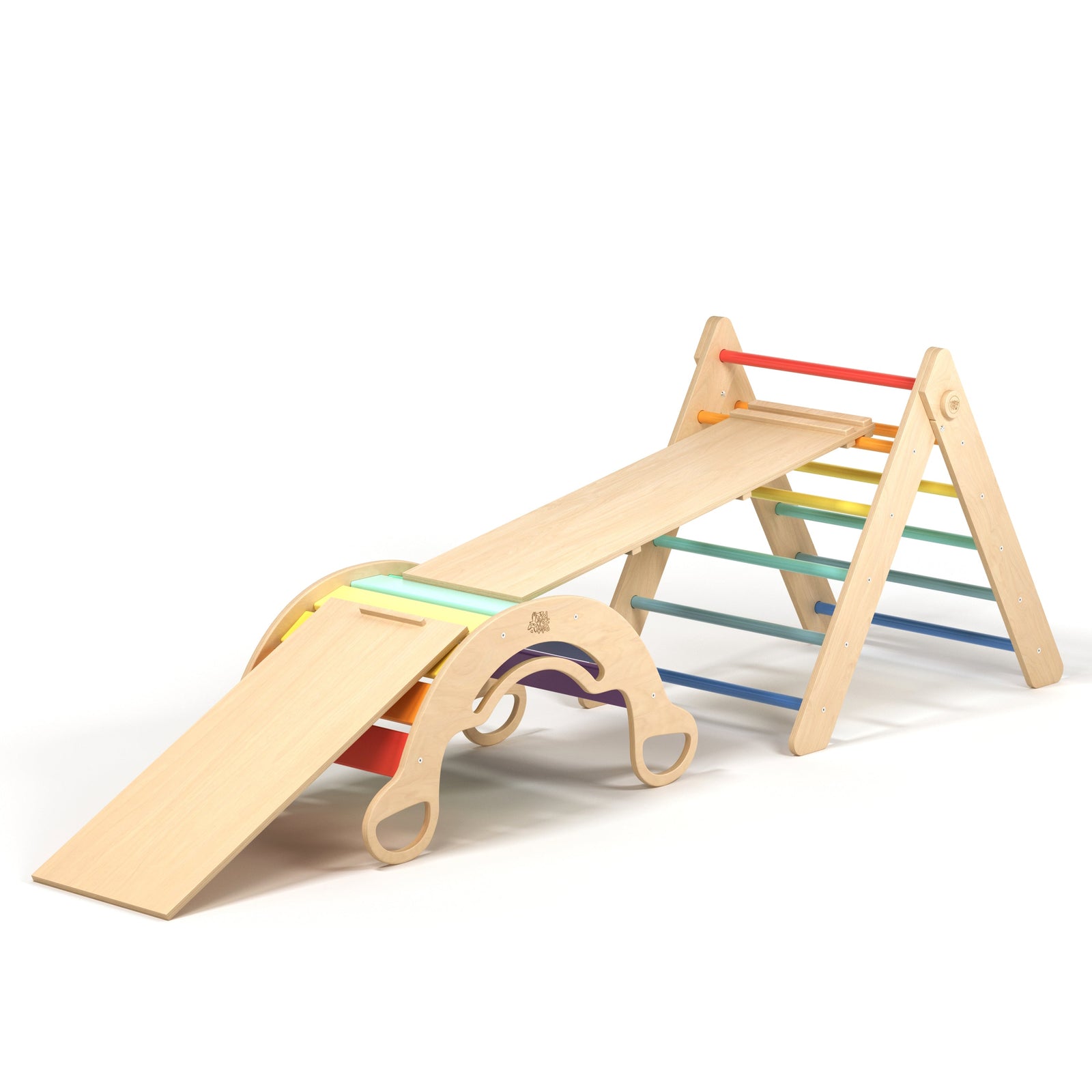 BusyKids Pikler groot set – driehoek, 2 planken & balanswip – regenboog – productbeeld 16