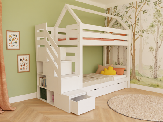 House bed Alpy bunk bed - side stairs with storage space