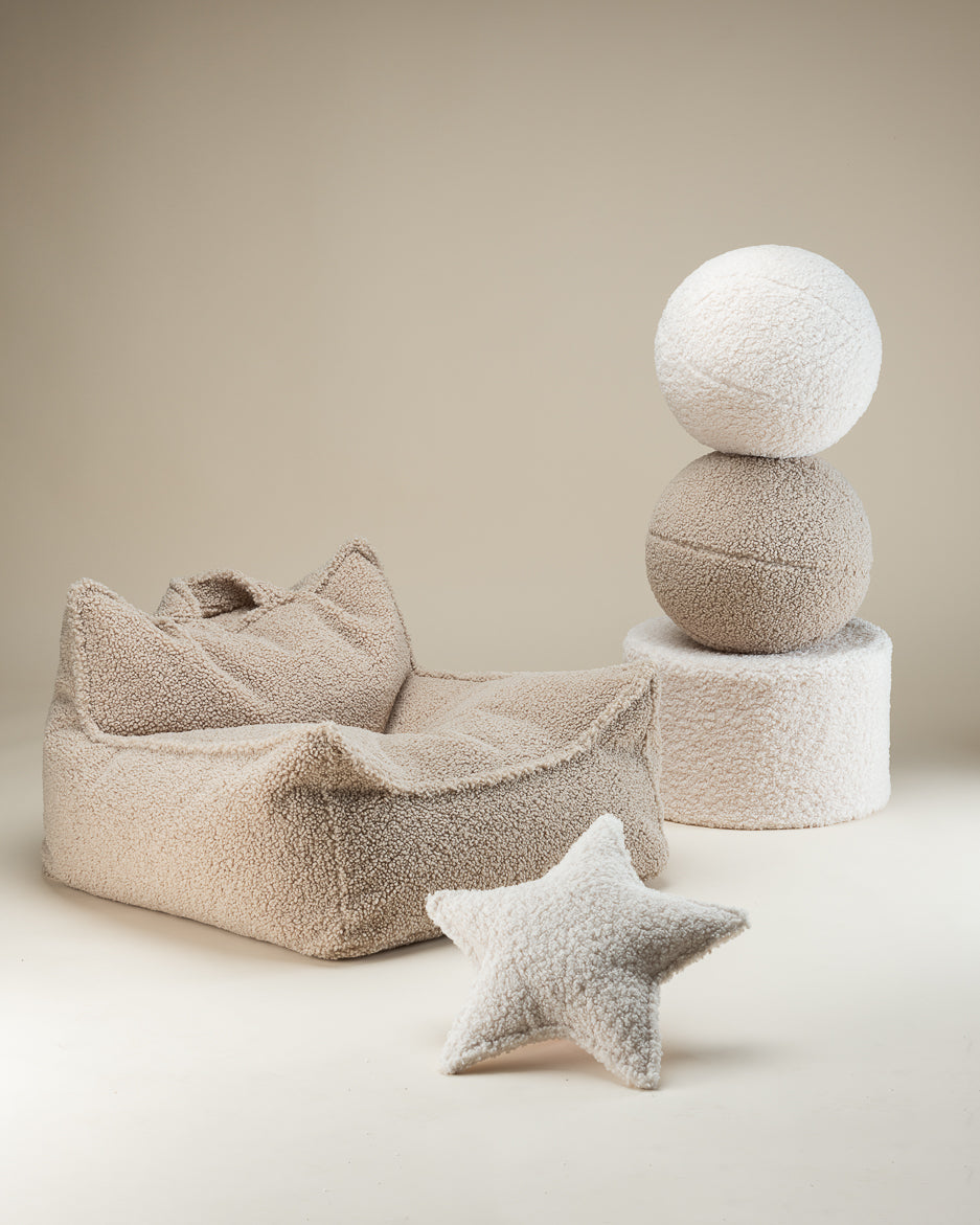 Wigiwama Cream White Pouffe - teddy fabric pouffe