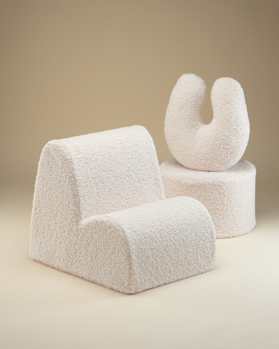 Wigiwama Cream White Pouffe - teddy fabric pouffe