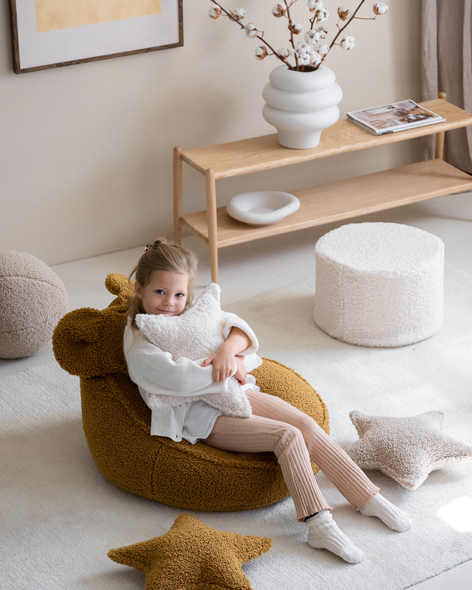 Wigiwama Cream White Pouffe - teddy fabric pouffe