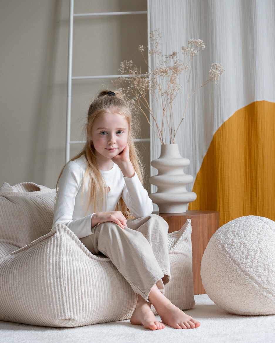 Wigiwama Cream White Pouffe - teddy fabric pouffe