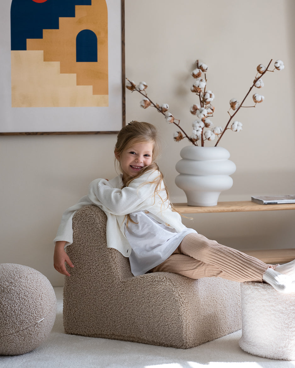 Wigiwama Cream White Pouffe - teddy fabric pouffe