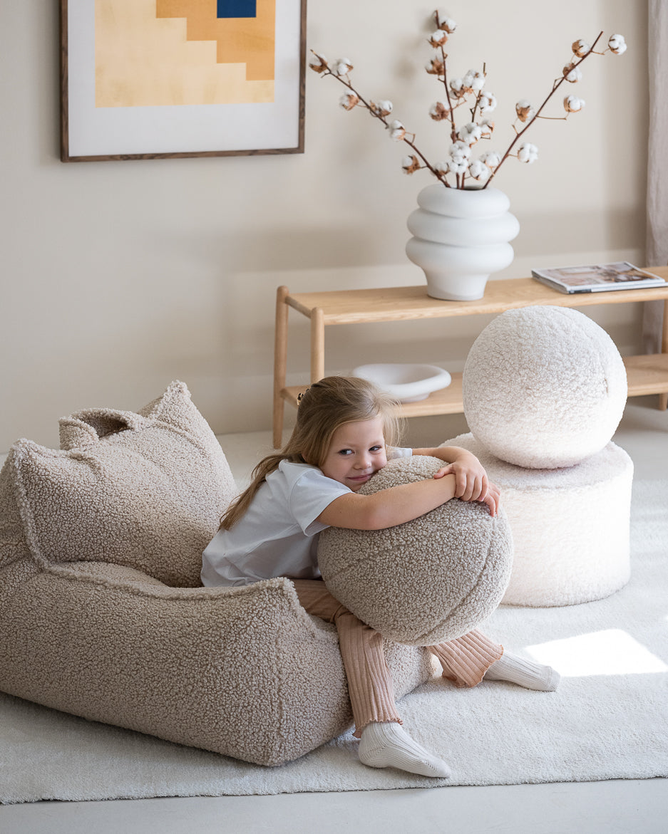Wigiwama Cream White Pouffe - teddy fabric pouffe