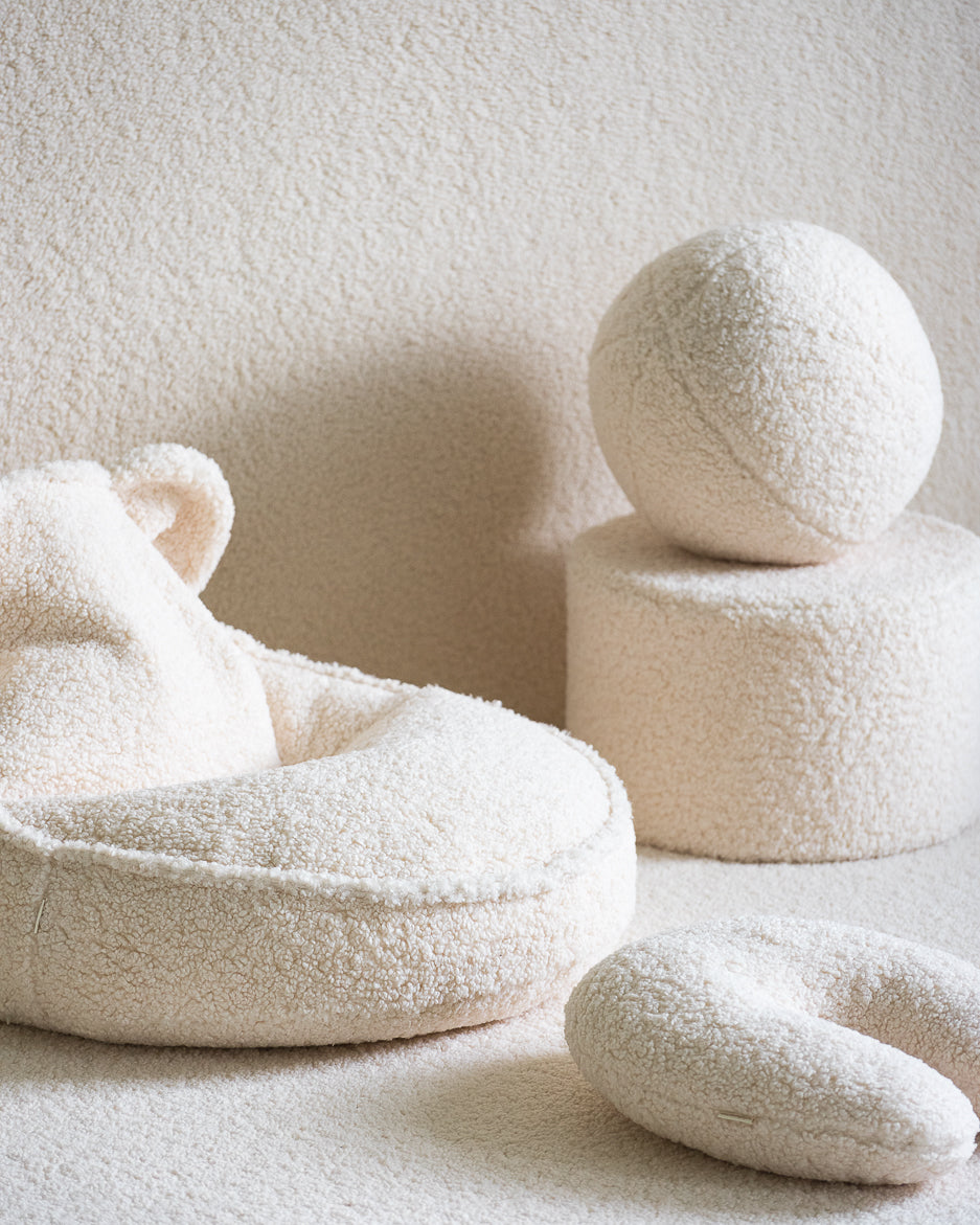 Wigiwama Cream White Pouffe - teddy fabric pouffe