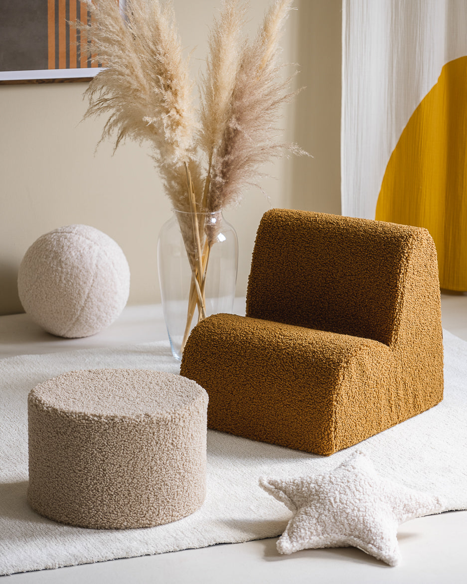Wigiwama Biscuit Pouffe - teddy fabric pouffe