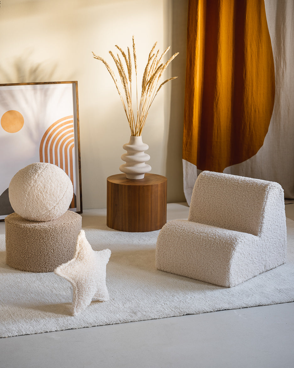 Wigiwama Biscuit Pouffe - teddy fabric pouffe