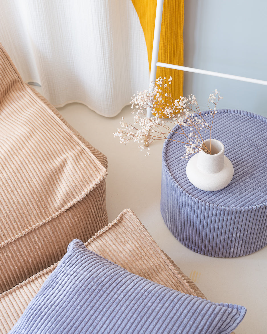 Wigiwama Blueberry Blue Pouffe - ribbed fabric pouffe
