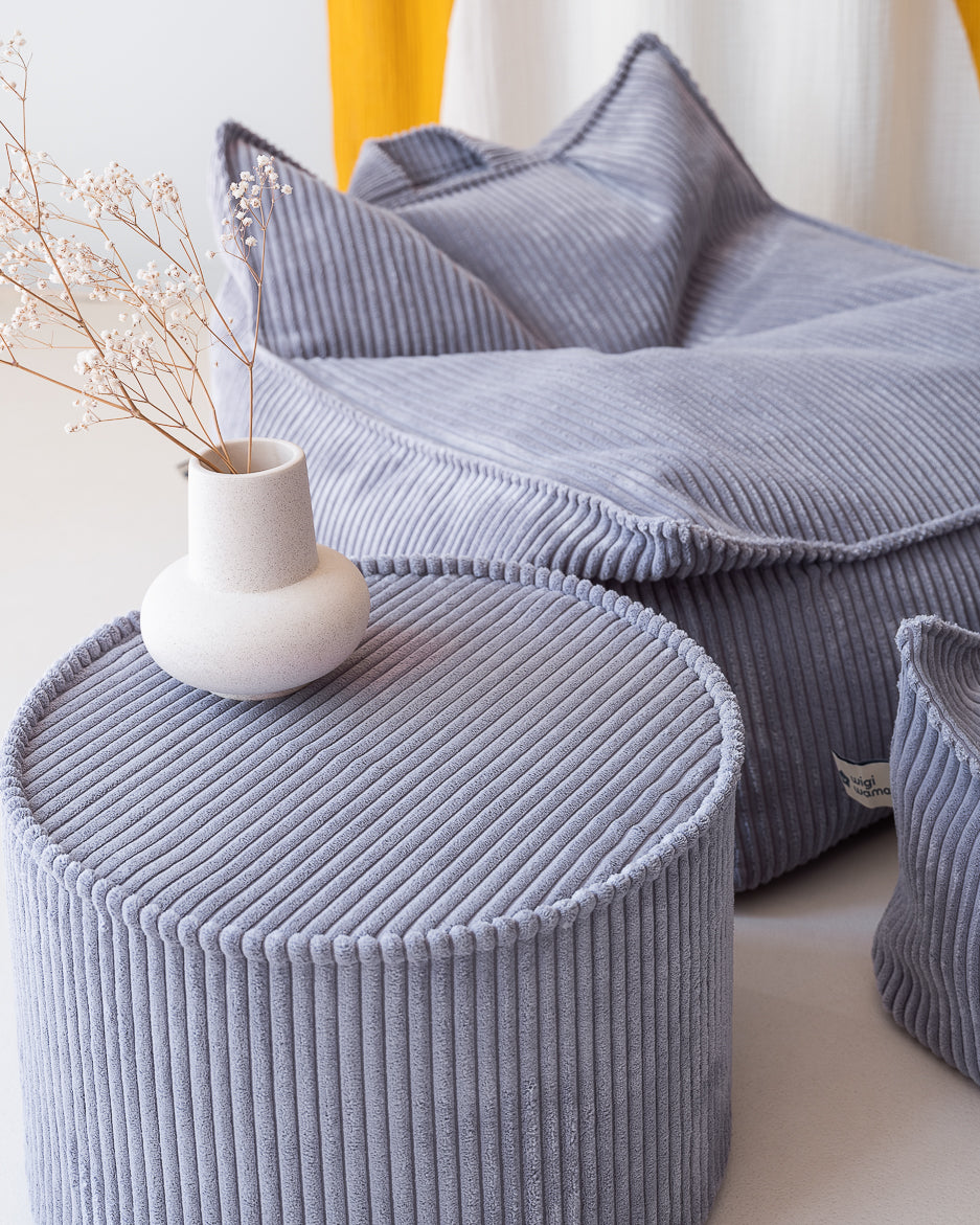 Wigiwama Blueberry Blue Pouffe - ribbed fabric pouffe