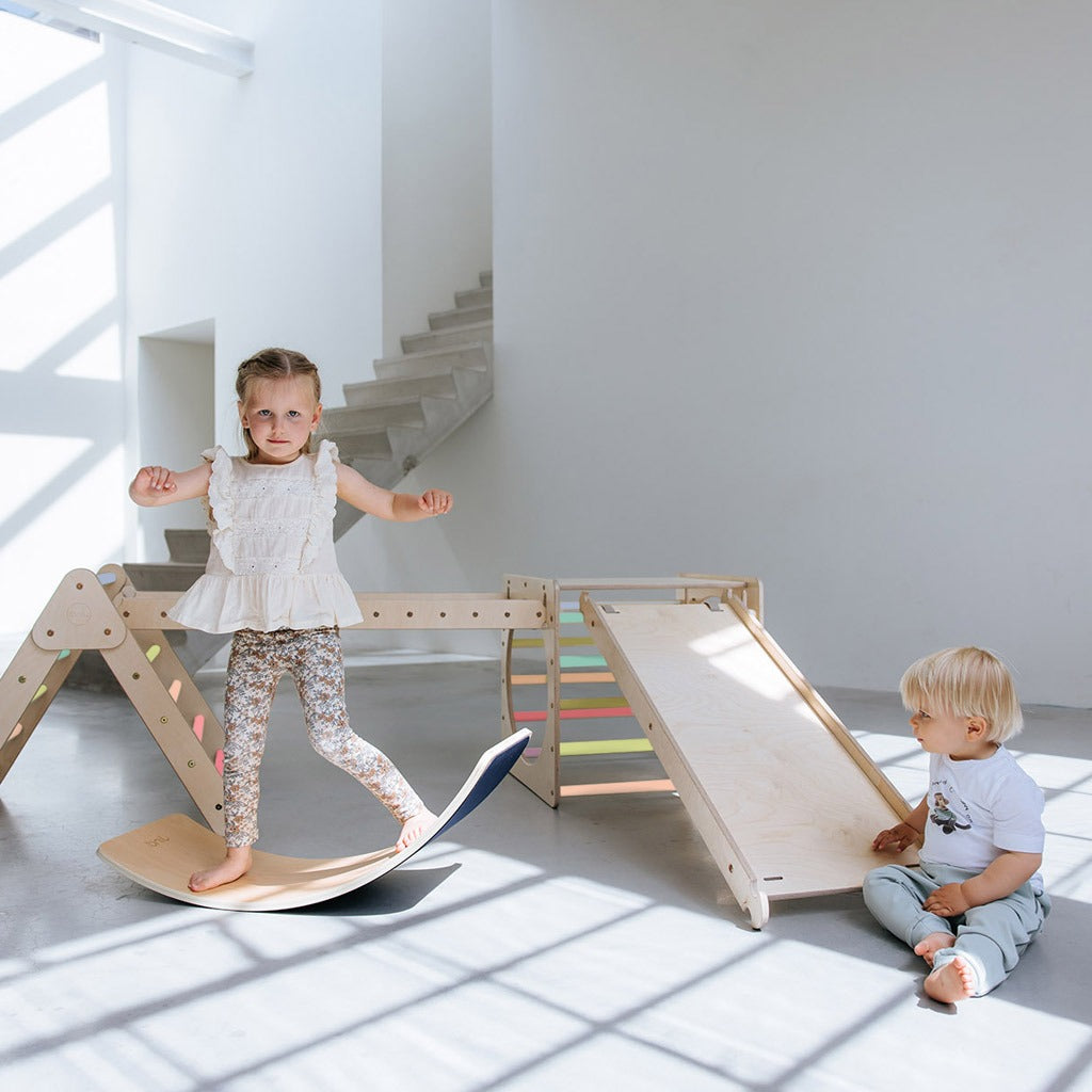 Pikler climbing triangle, climbing cube with ladder and slide/climbing slope - pastel