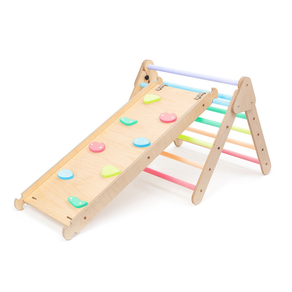 Pikler climbing triangle, climbing cube with ladder and slide/climbing slope - pastel