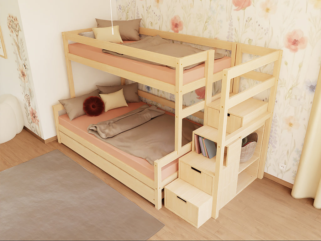 Bovenaanzicht Benlemi LUCKY stapelbed met opbergtrap