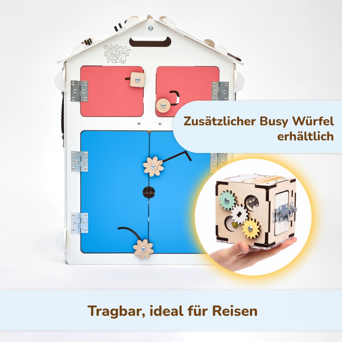 BusyKids set – Busy Board speelhuisje wit met creatieve kubus-Speelhuisje set