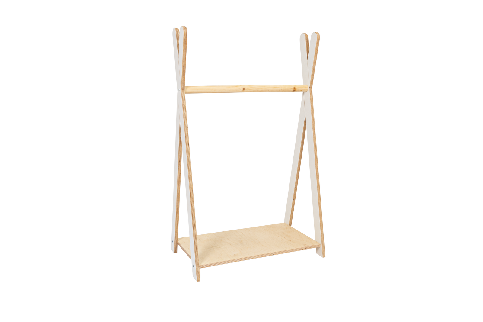houten kinderkledingrek tipi naturel klein op kindhoogte, aanvullende productfoto 2