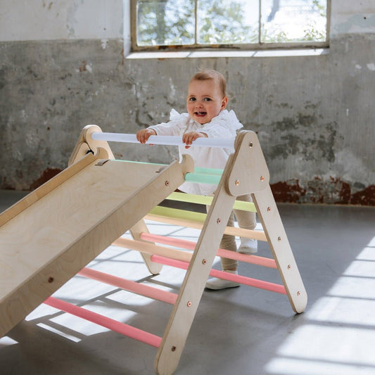 Pikler klimdriehoek premium met glijbaan/klimhelling - pastel -