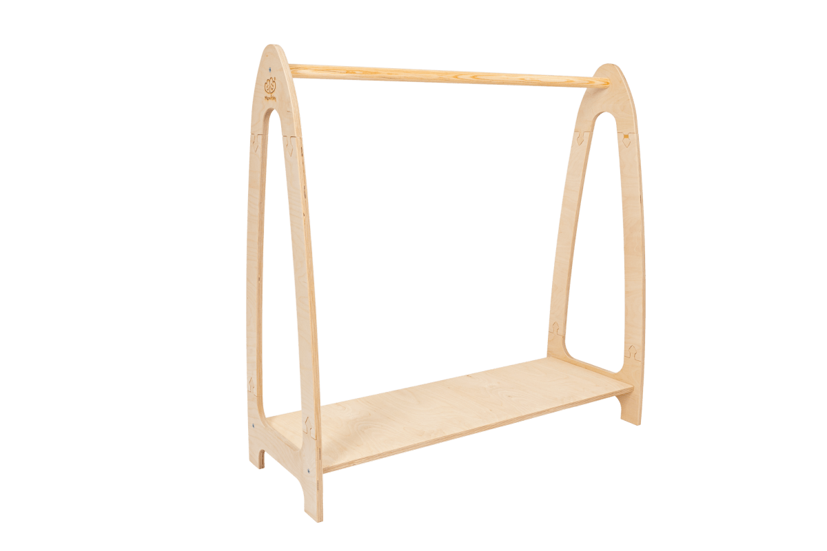 houten kinderkledingrek boog naturel groot op kindhoogte, aanvullende productfoto 2