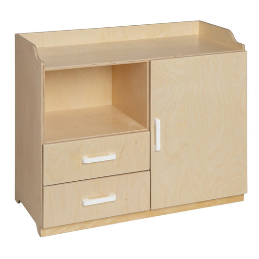 Van Dijk Toys houten poppencommode / poppen commode - Naturel met wit (Kinderopvang kwaliteit) -