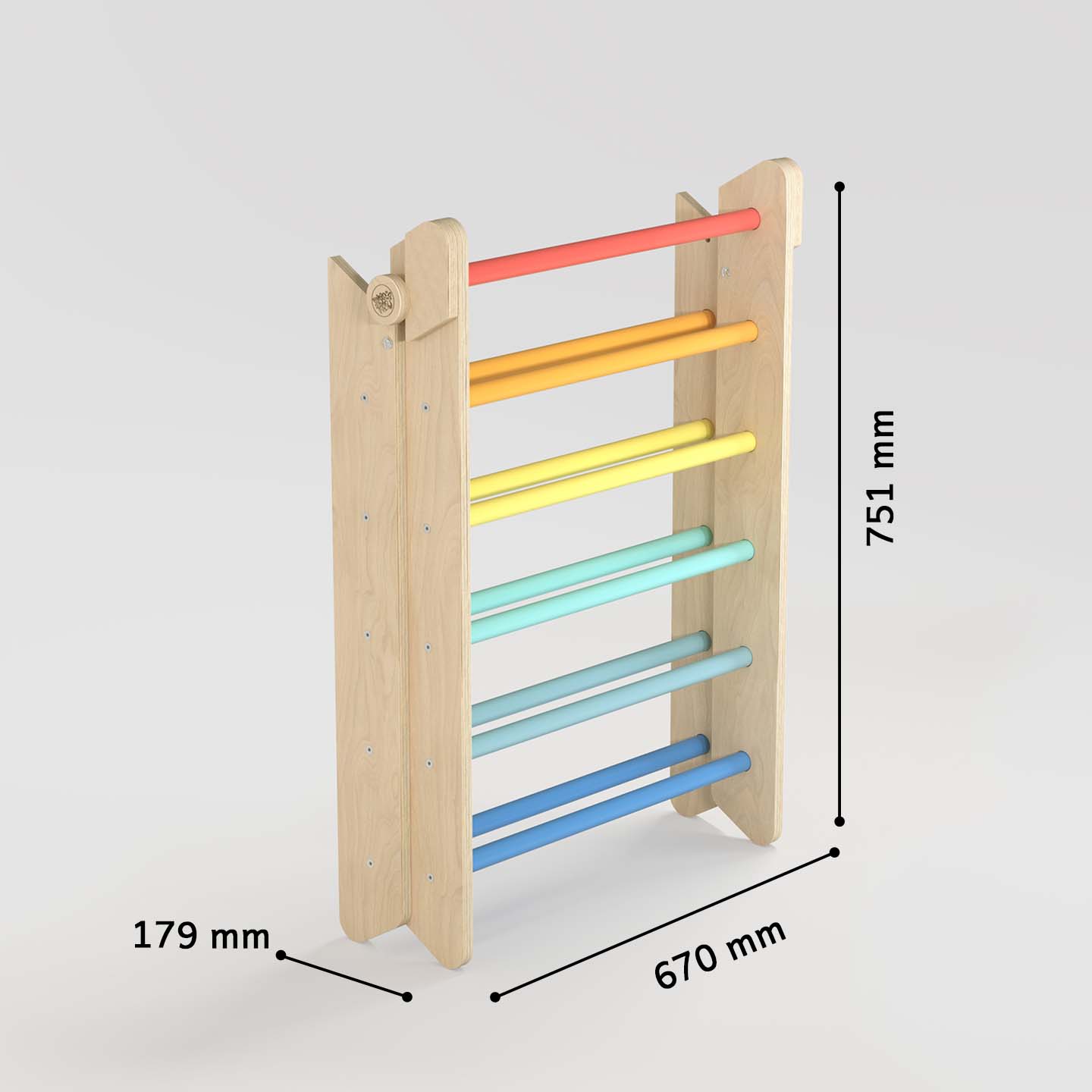 BusyKids Pikler set – driehoek, plank & balanswip – regenboog – productbeeld 11