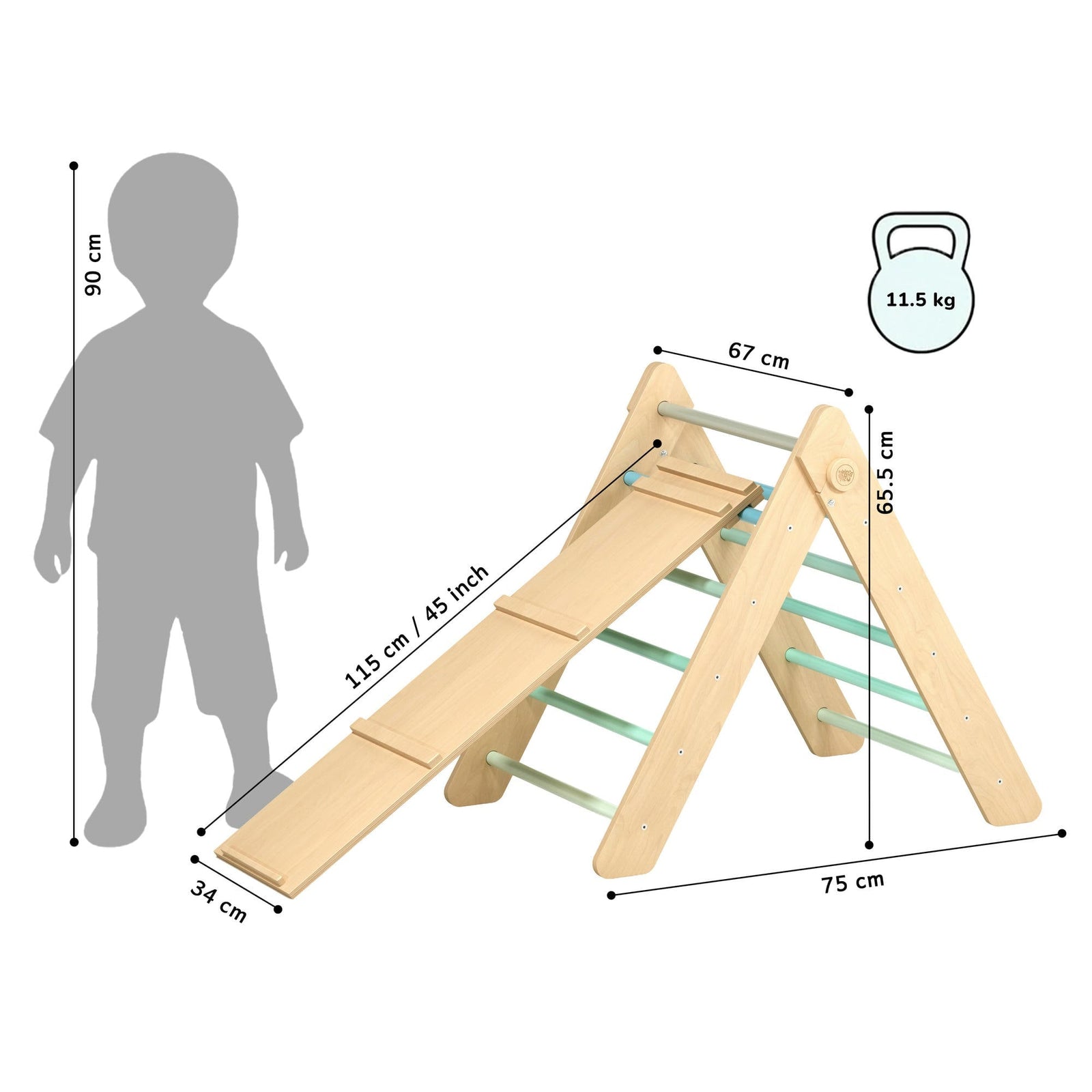 BusyKids Pikler klimdriehoek met plank – regenboog – productbeeld 12