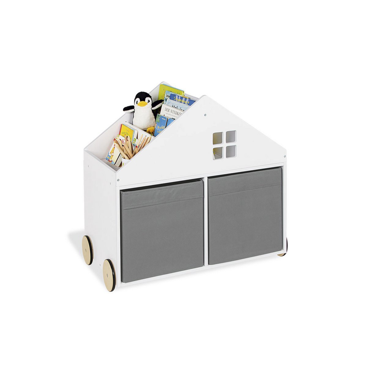 Children's bookshelf on wheels 'Hus', white