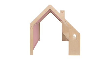 houten speelhuisje naturel met roze dak voor kinderkamer