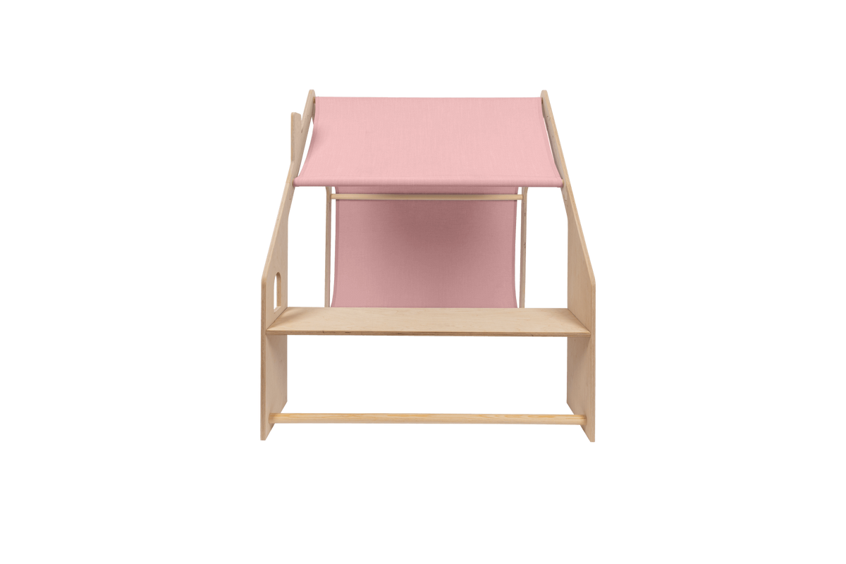 houten speelhuisje naturel met roze dak voor kinderkamer
