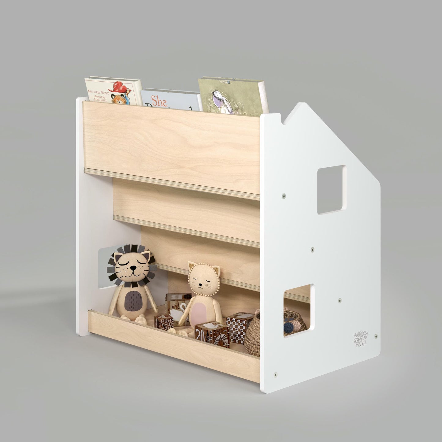 BusyKids boekenkast en speelgoedrek set – wit en grijs