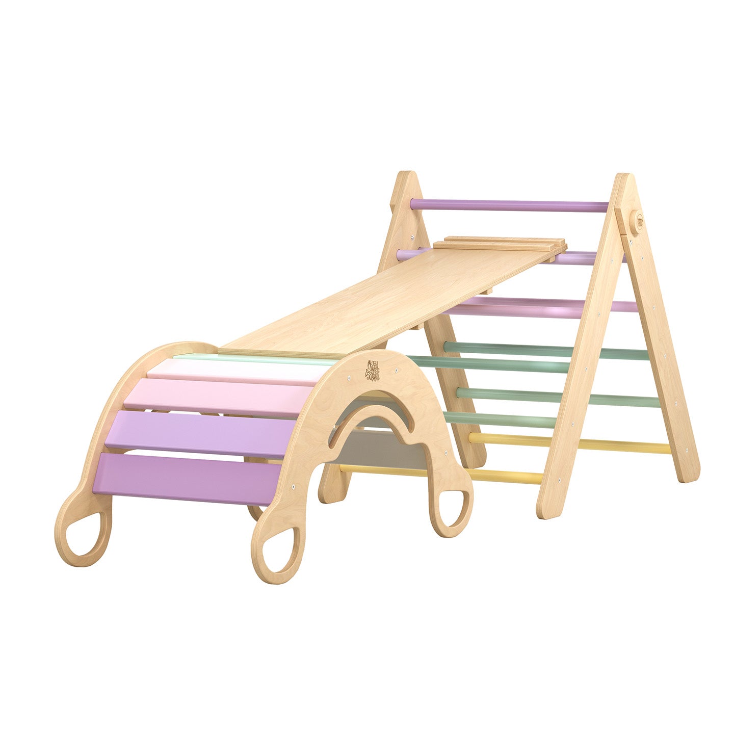BusyKids Pikler set – driehoek, plank & balanswip – regenboog – productbeeld 24