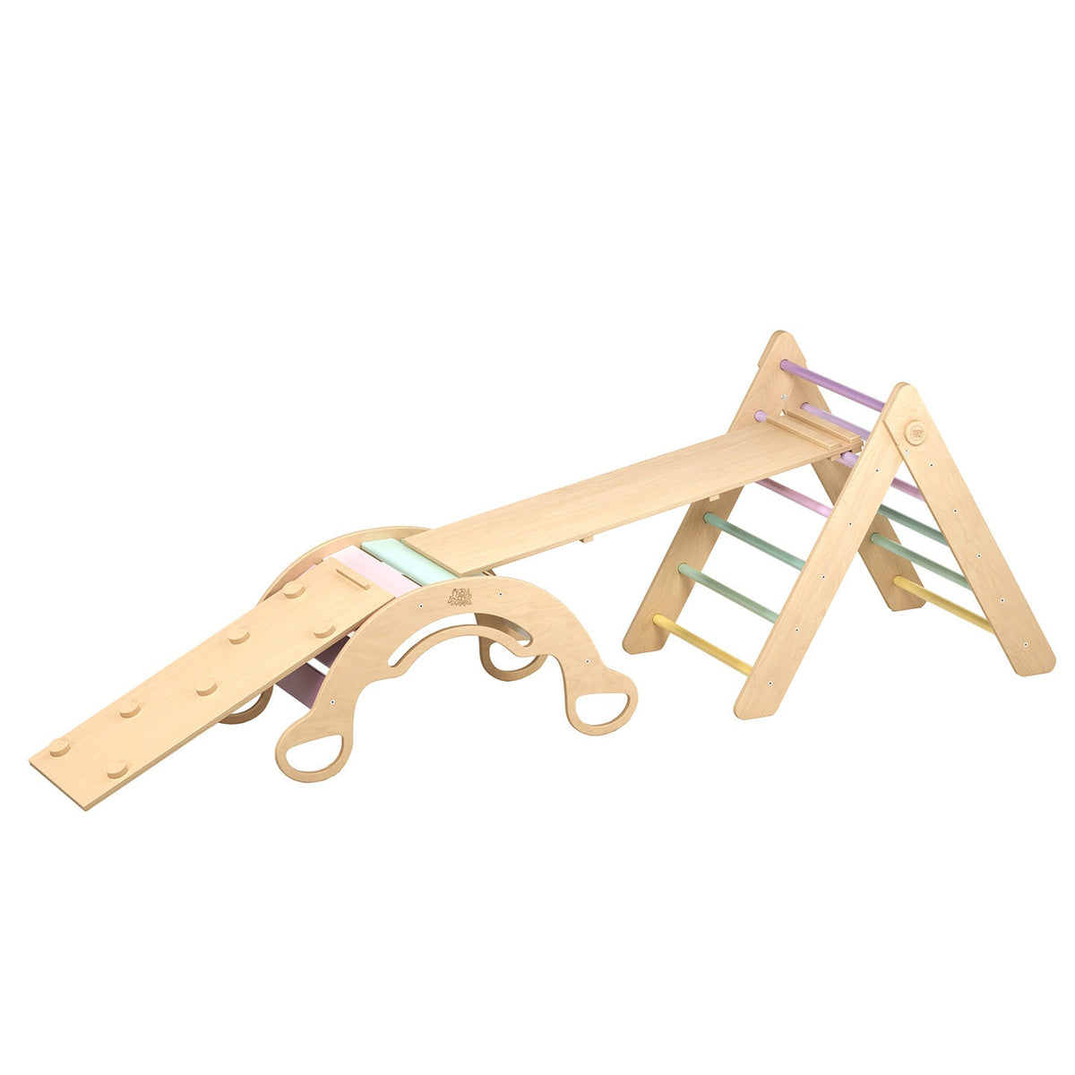 BusyKids Pikler groot set – driehoek, 2 planken &amp; balanswip – regenboog – productbeeld 25