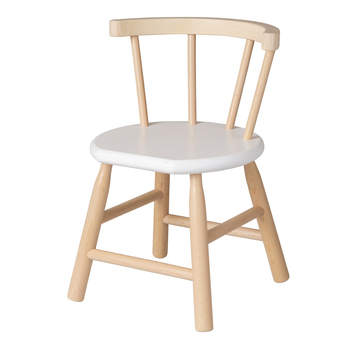 Van Dijk Toys houten kinderstoel gebogen leuning - Naturel hout &amp; wit (Kinderopvang kwaliteit)