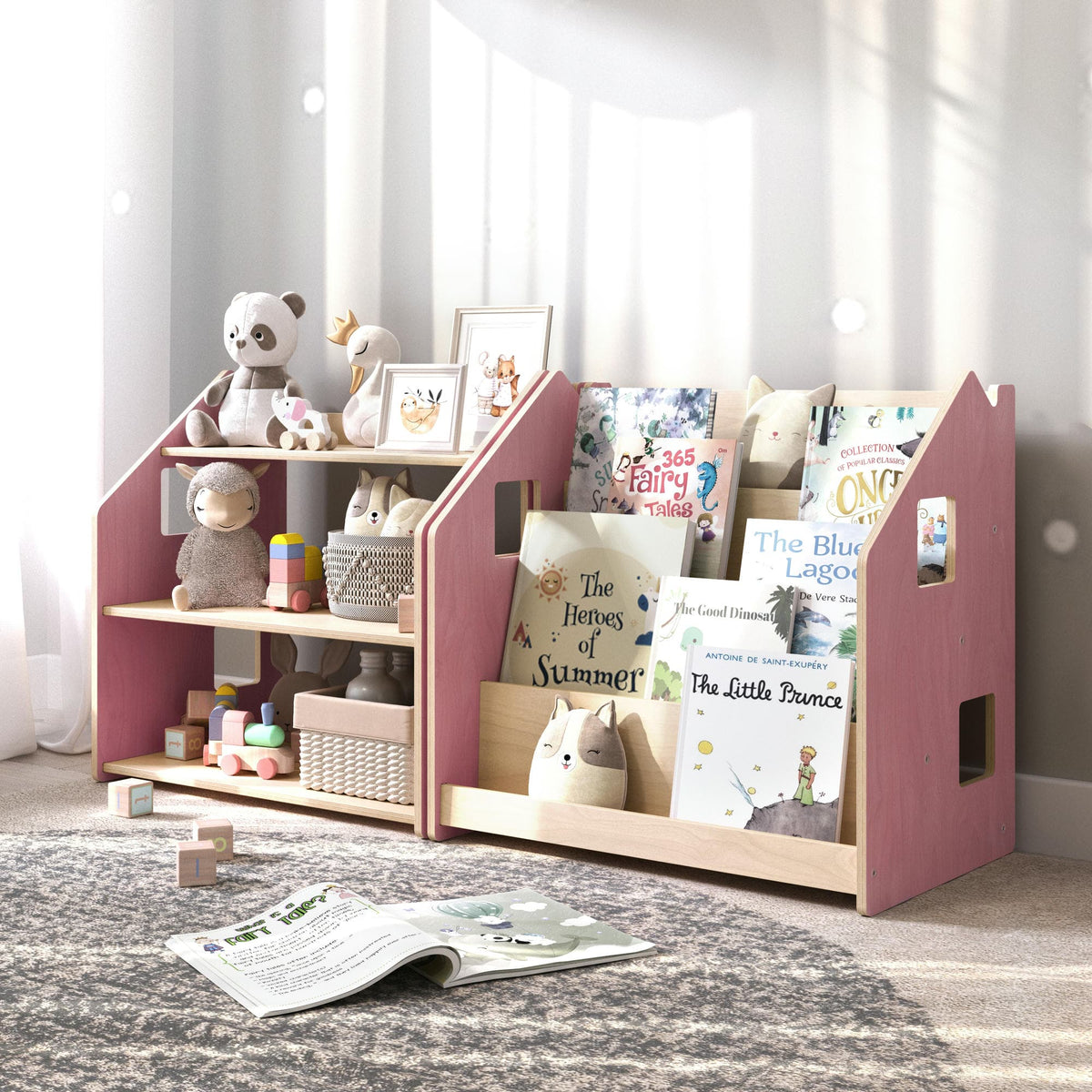 BusyKids Montessori boekenkast – zachtblauw/roze