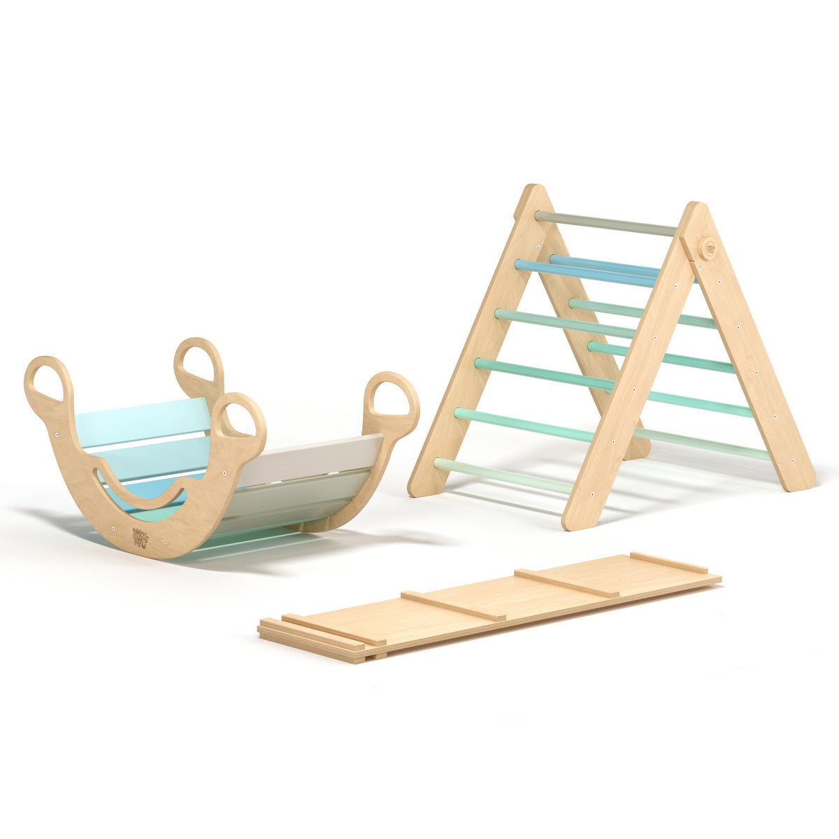 BusyKids Pikler set – driehoek, plank &amp; balanswip – regenboog – productbeeld 16