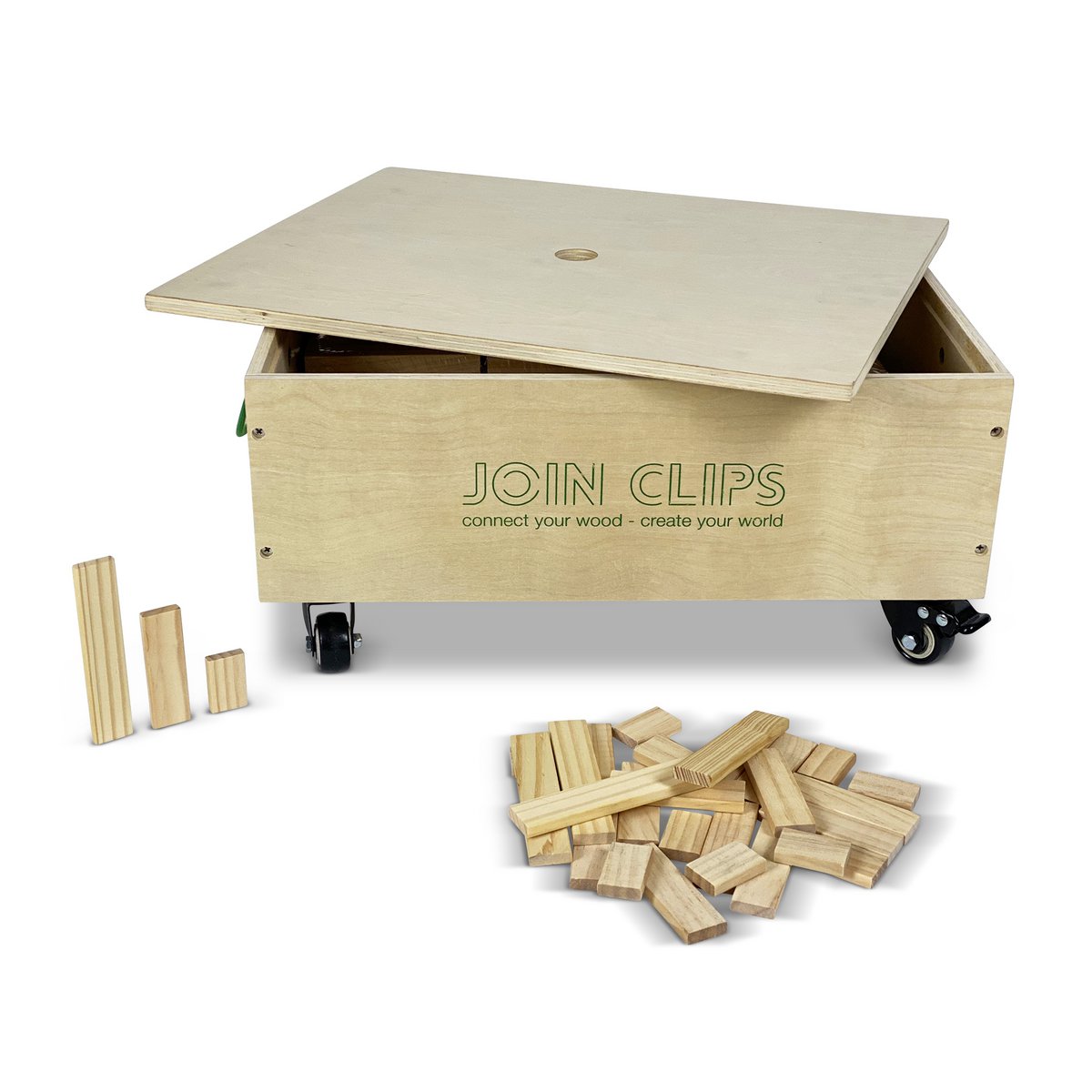 JOIN CLIPS 500 Pro-bouwplankjes — houten kist op wielen