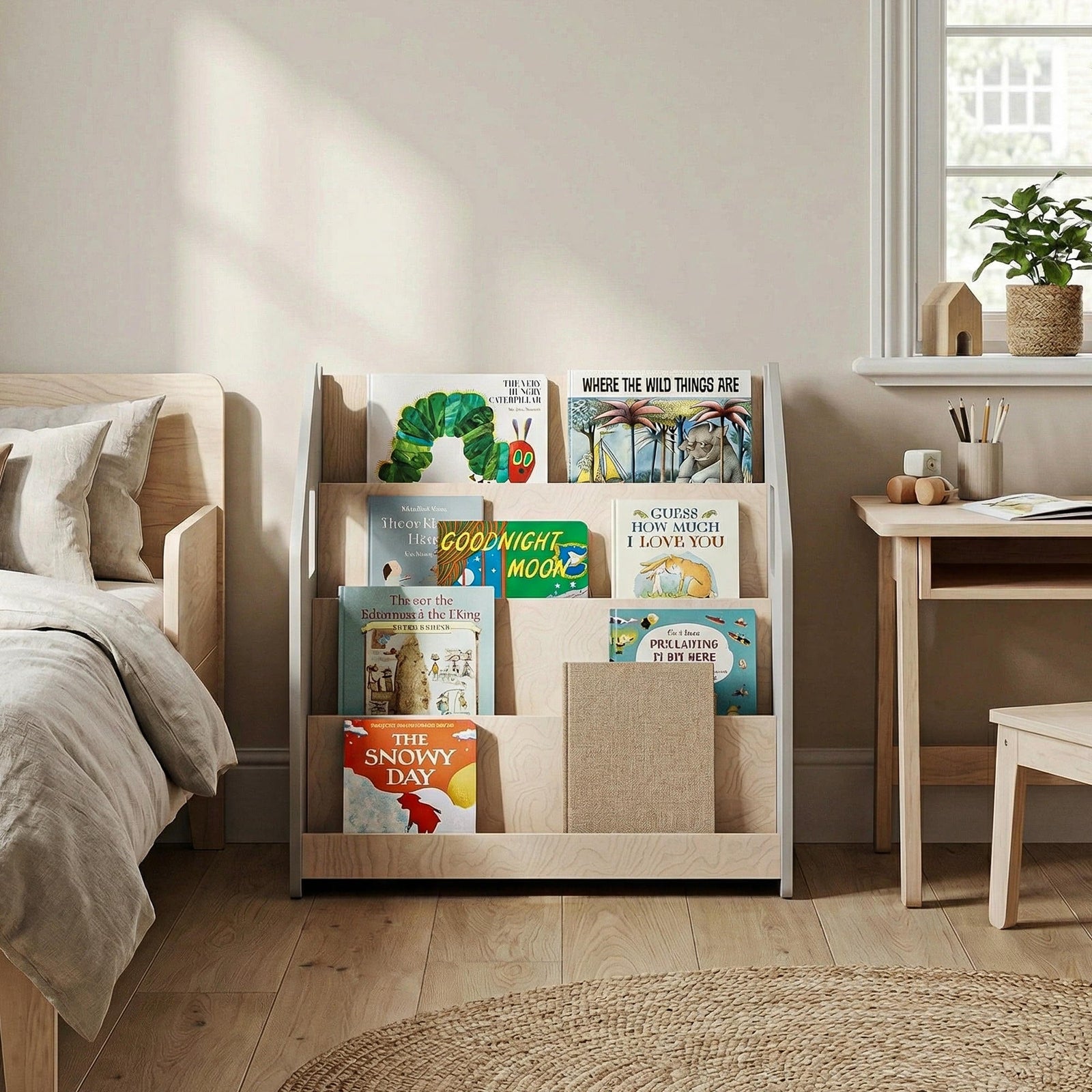 BusyKids Montessori boekenkast – wit en grijs