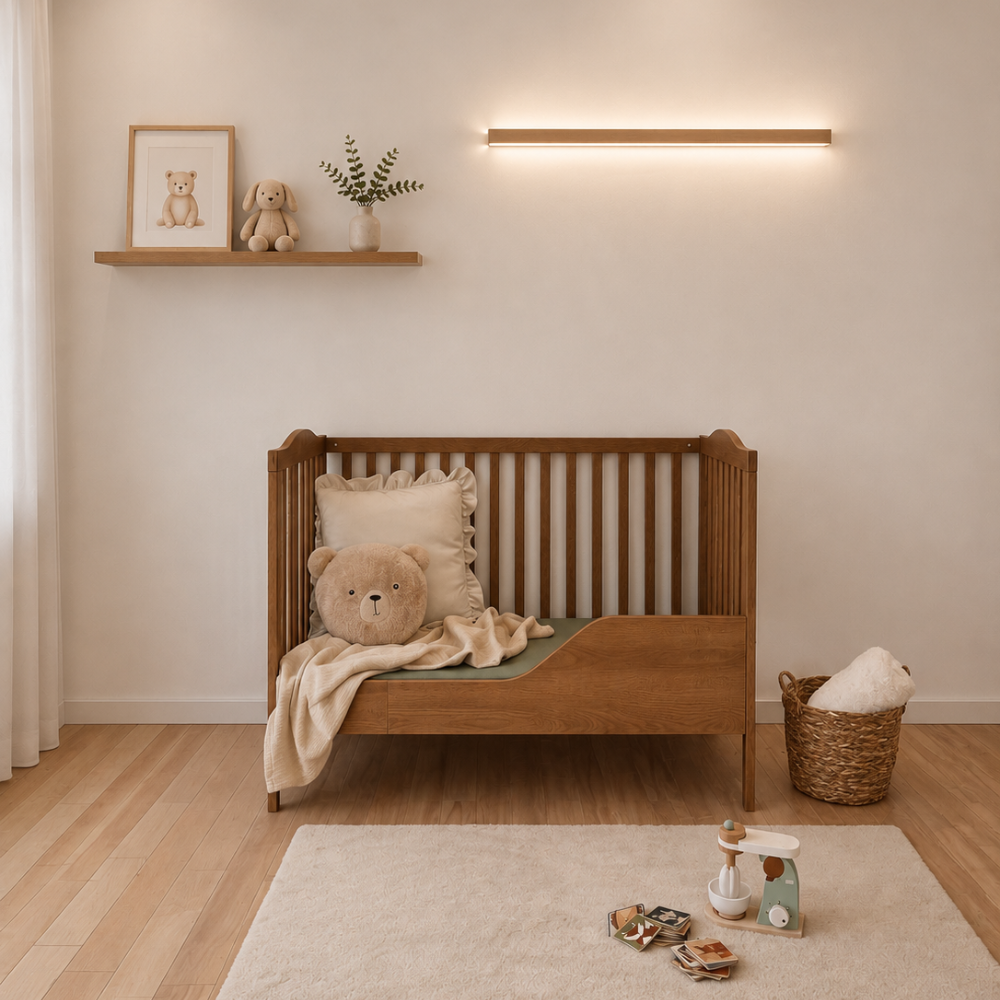 ATB NUBI eiken ledikant 120 × 60 cm met sofafunctie – naturel (onderdeel van 3-delige set)
