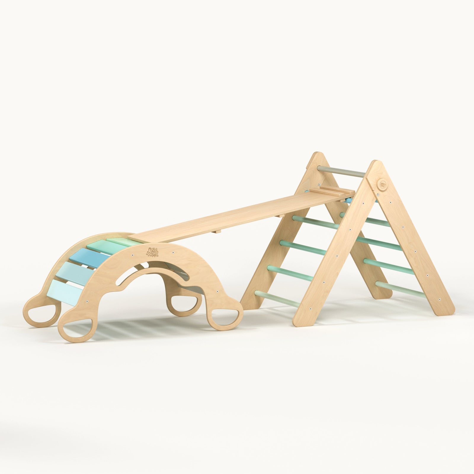 BusyKids Pikler set – driehoek, plank & balanswip – regenboog – productbeeld 20