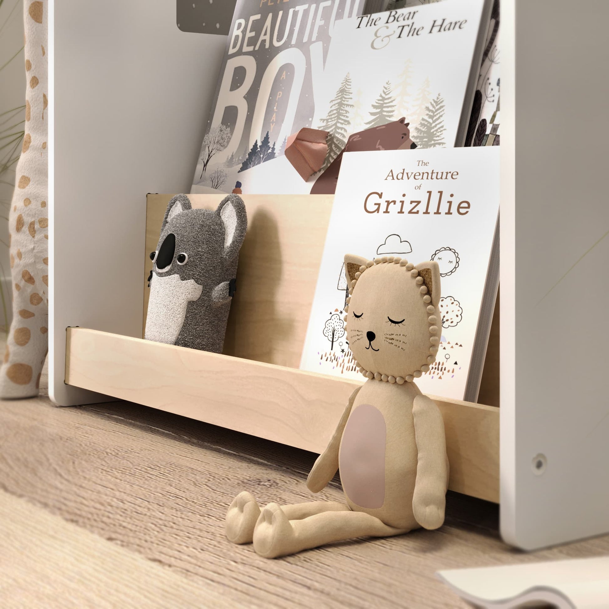 BusyKids boekenkast en speelgoedrek set – wit en grijs