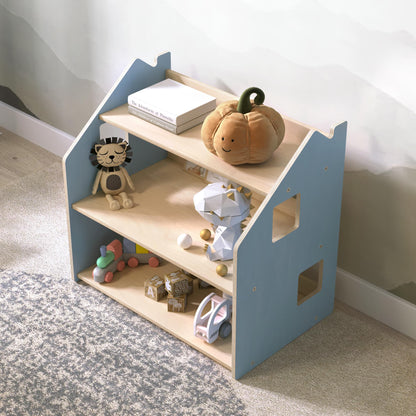 BusyKids boekenkast en speelgoedrek set – zachtblauw/roze
