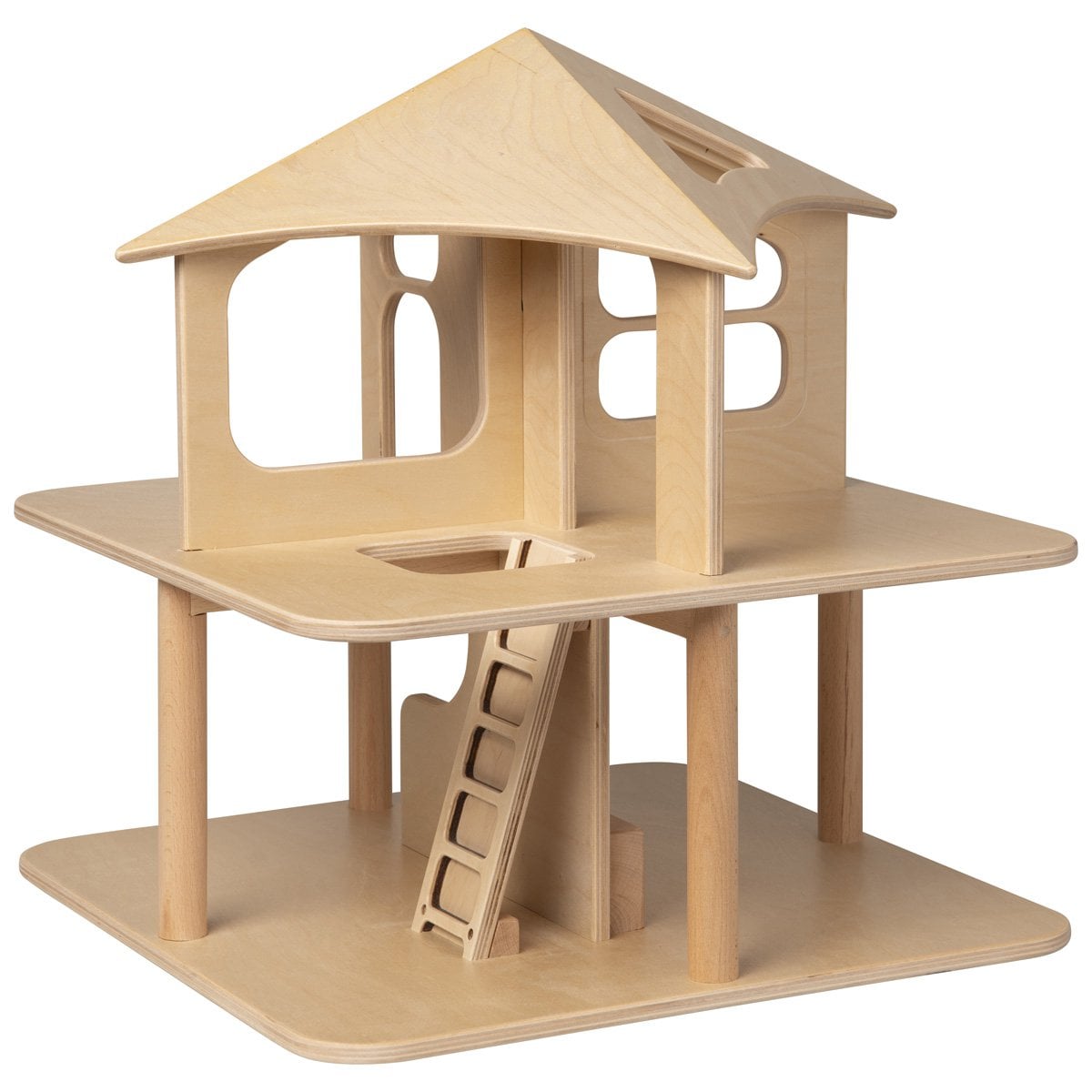 Van Dijk Toys houten speelgoed Poppenhuis open aan 4 zijden-naturel (geschikt voor kinderopvang)