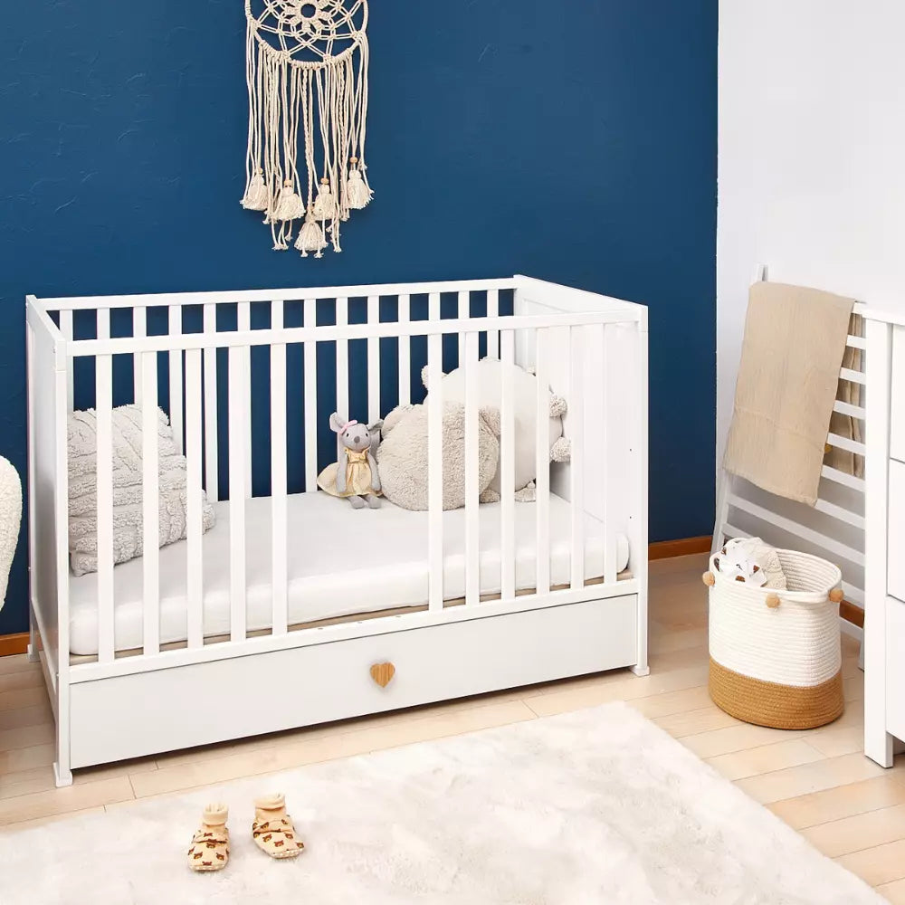 ATB LITTLE HEART ledikant 120 × 60 cm met lade – wit (onderdeel van 3-delige set)