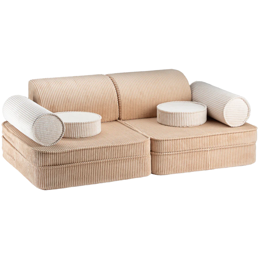 Wigiwama Brown Sugar settee - lounge and play bench 9-piece - ribbed fabric play set