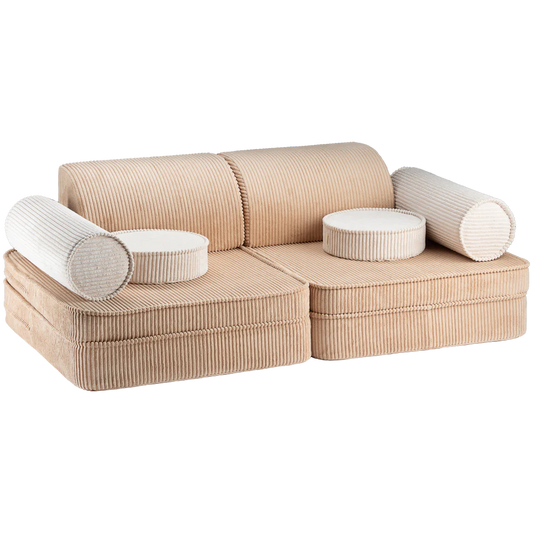 Wigiwama Brown Sugar settee - lounge and play bench 9-piece - ribbed fabric play set