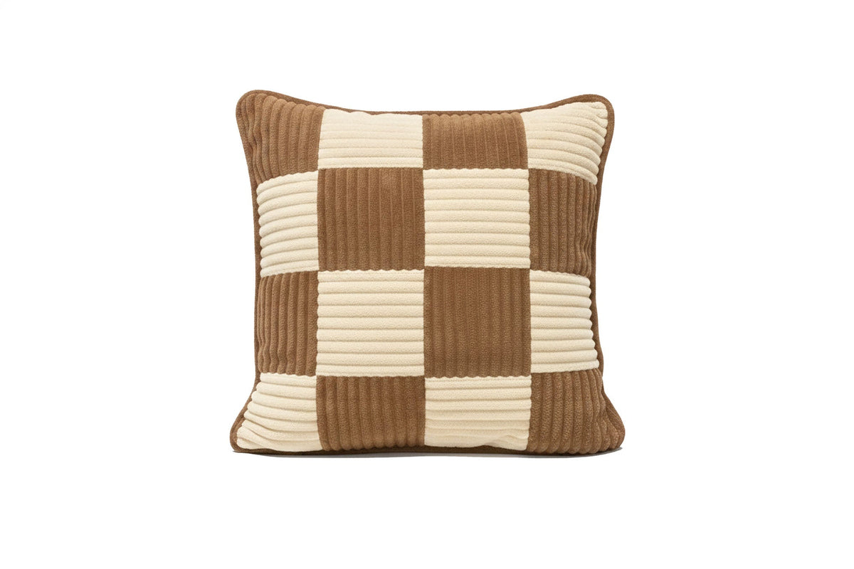 Shappy Check Cushion Chocolate Vanilla – geruit ribfluweel kussen