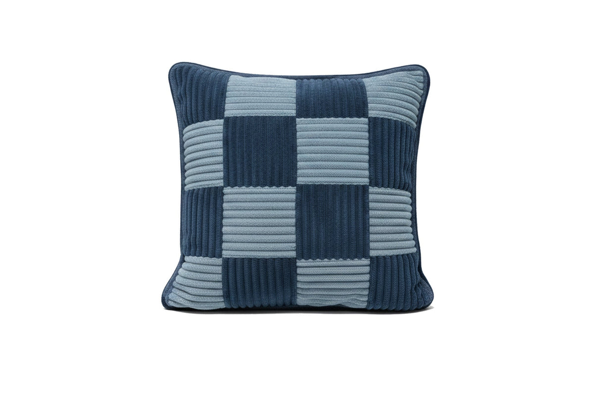 Shappy Check Cushion Blueberry Sky Sugar – geruit ribfluweel kussen