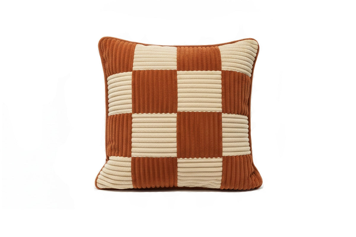 Shappy Check Cushion Cinnamon Vanilla – geruit ribfluweel kussen