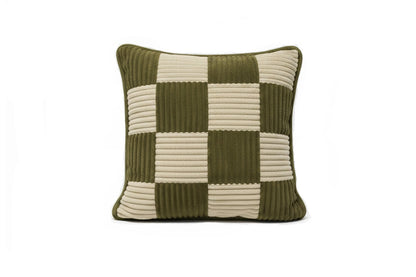 Shappy Check Cushion Dusty Sage Vanilla – geruit ribfluweel kussen