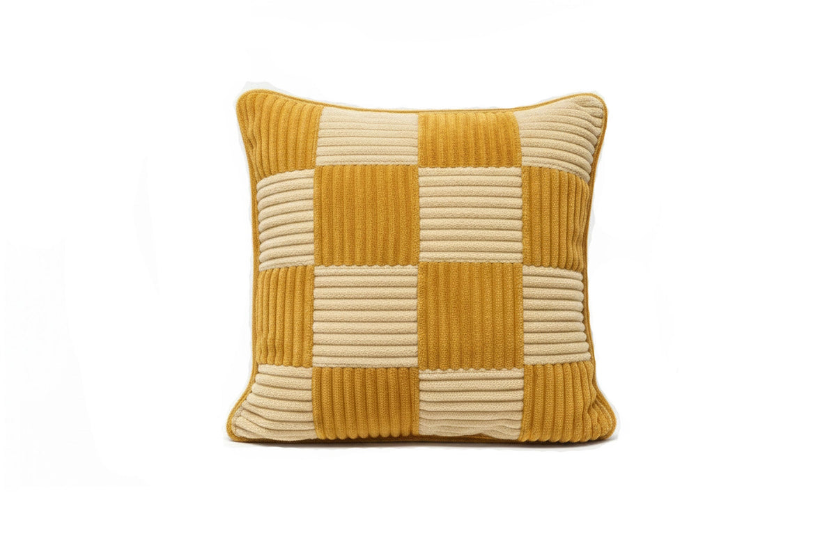 Shappy Check Cushion Honey Vanilla – geruit ribfluweel kussen