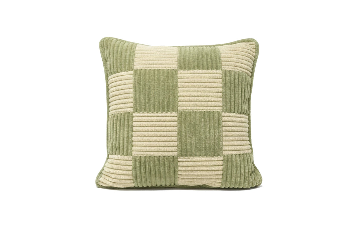 Shappy Check Cushion Matcha Vanilla – geruit ribfluweel kussen