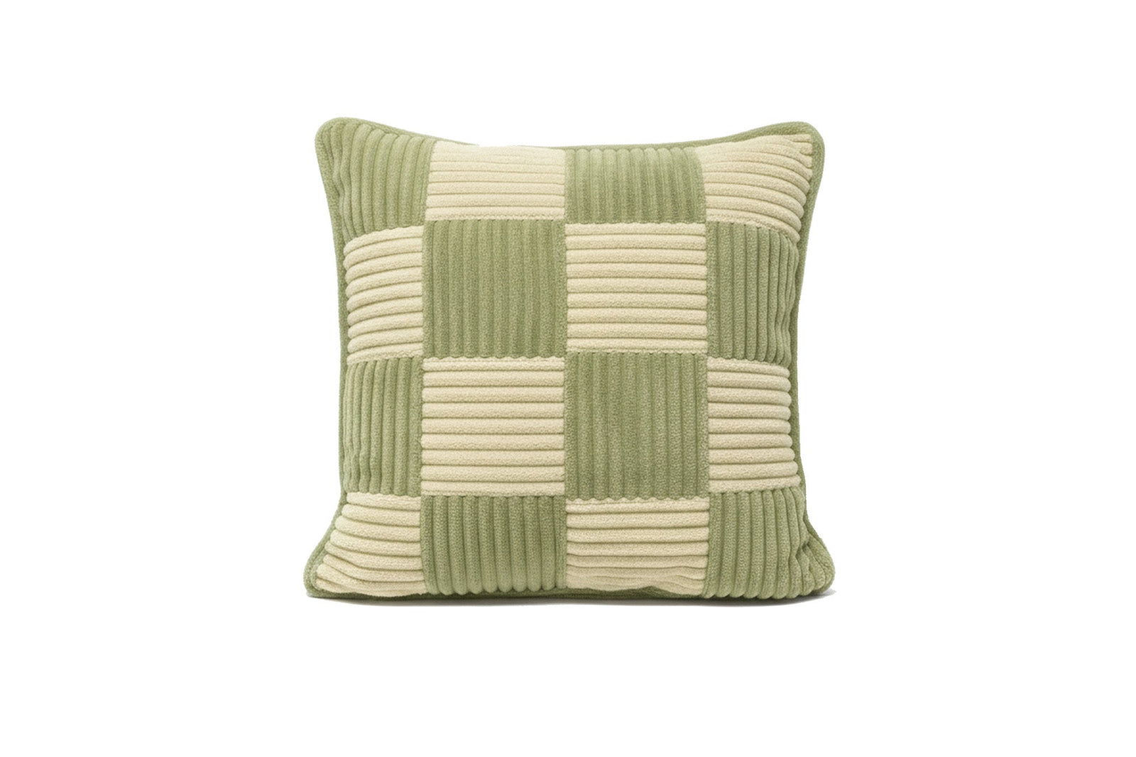 Shappy Check Cushion Matcha Vanilla – geruit ribfluweel kussen