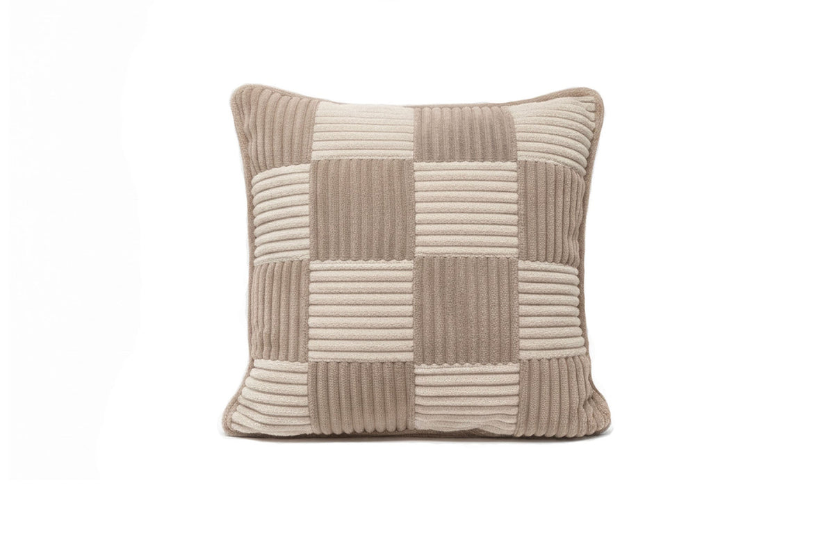 Shappy Check Cushion Mocca Vanilla – geruit ribfluweel kussen